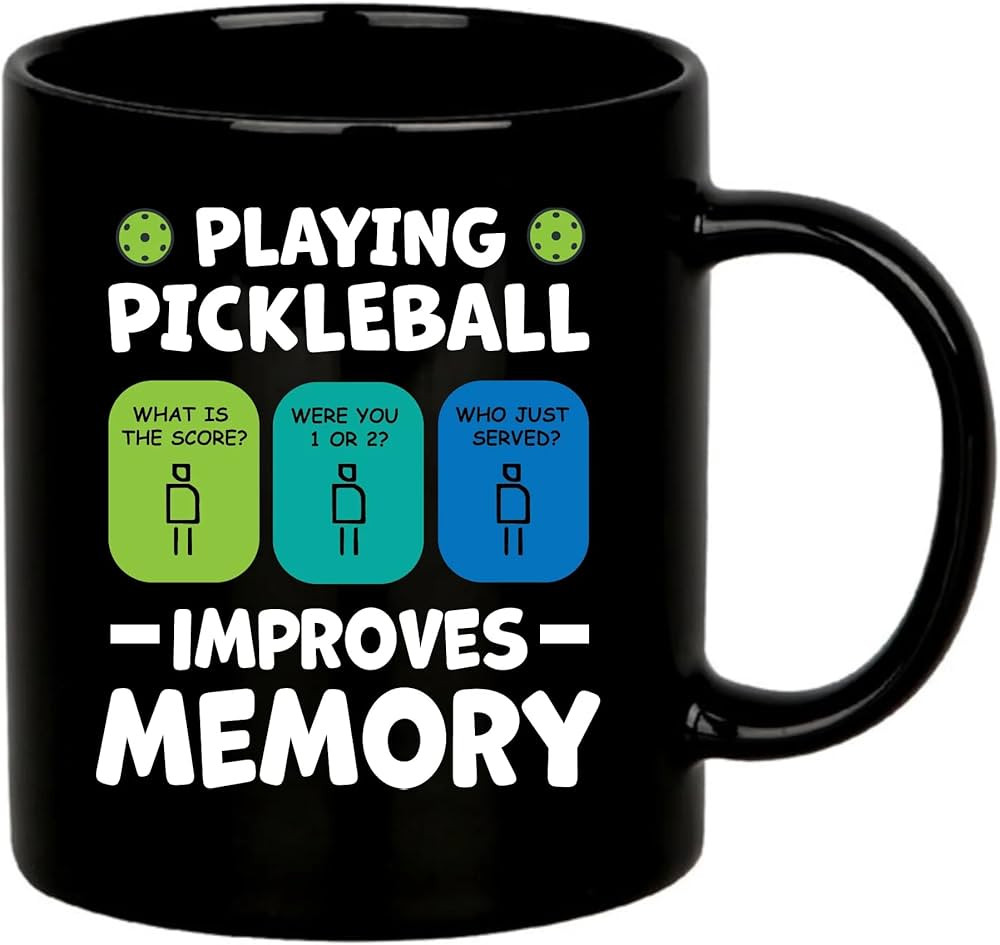 Panvola Playing Pickleball Improves Memory Pickleball Ceramic Mug Pickleball Lovers Gifts Coffee Cup 11 oz Black 11 oz | Amazon (US)