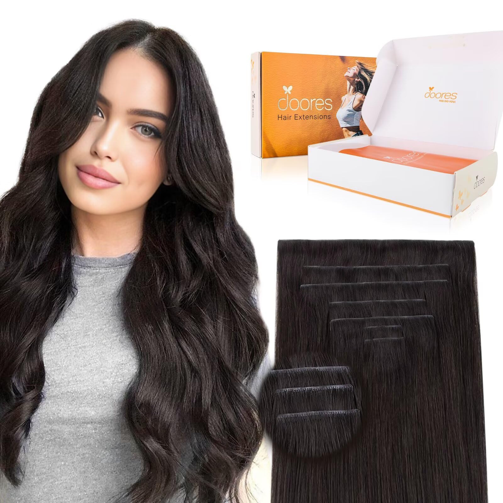 DOORES Clip in Hair Extensions 16 inch 110g 7pcs, Injected Seamless Clip in Extensions Real Human... | Amazon (US)