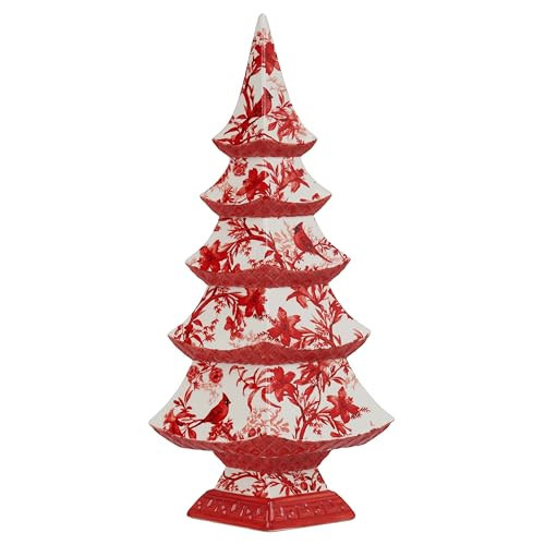 Cynkeyee Chinoiserie Decor Ceramic Christmas Tree - Decorative Christmas Tree Figurine, Red and White Floral Pattern with Cardinals, Ceramic Holiday Decor 6.5x4.2x13.5Inch | Amazon (US)