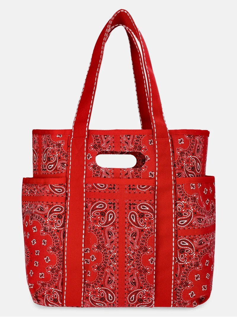 No Boundaries Women's Americana Cut Out Tote Bag, Red Bandana | Walmart (US)