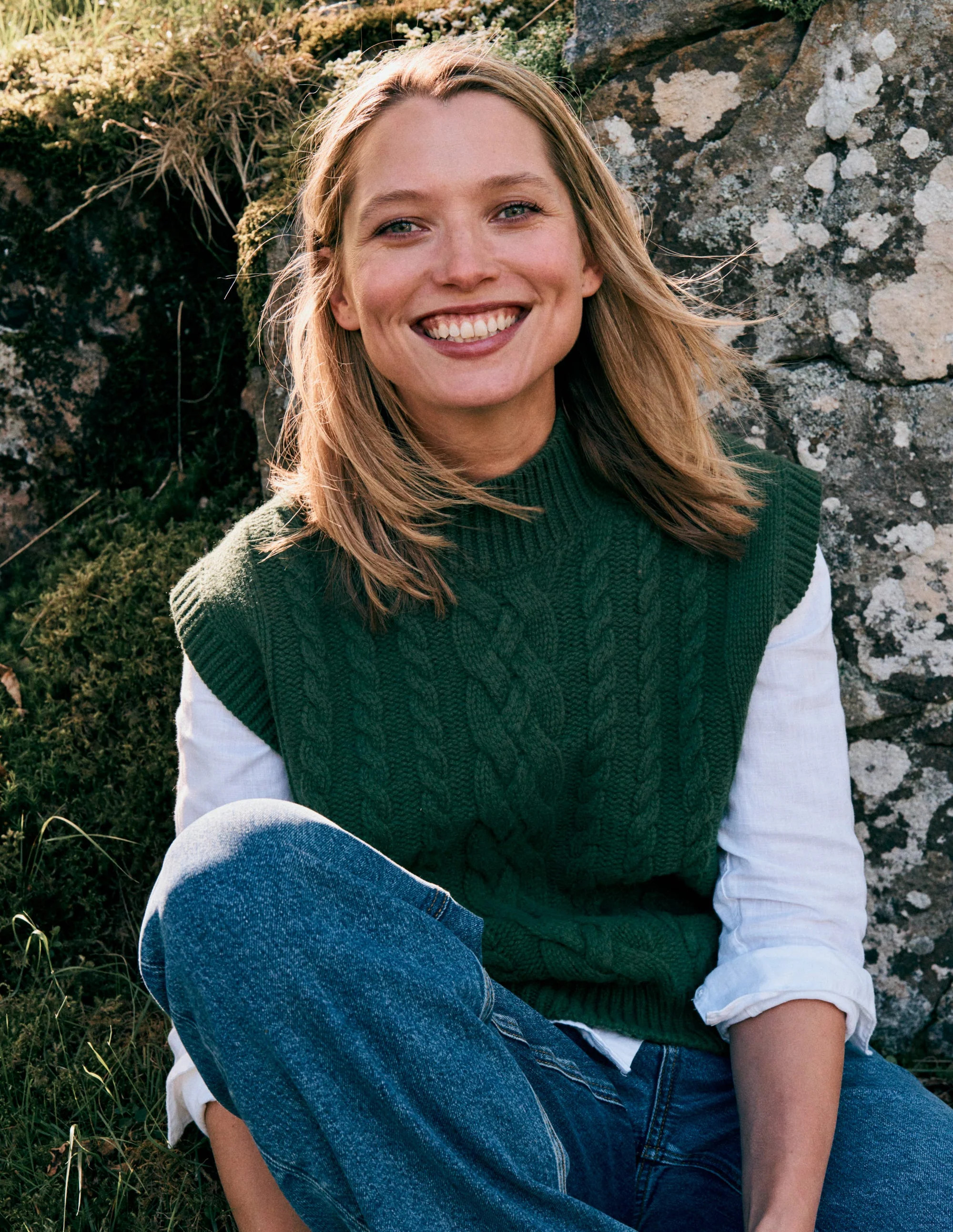 Amara Merino Cable Vest-Green Fir | Boden (US)