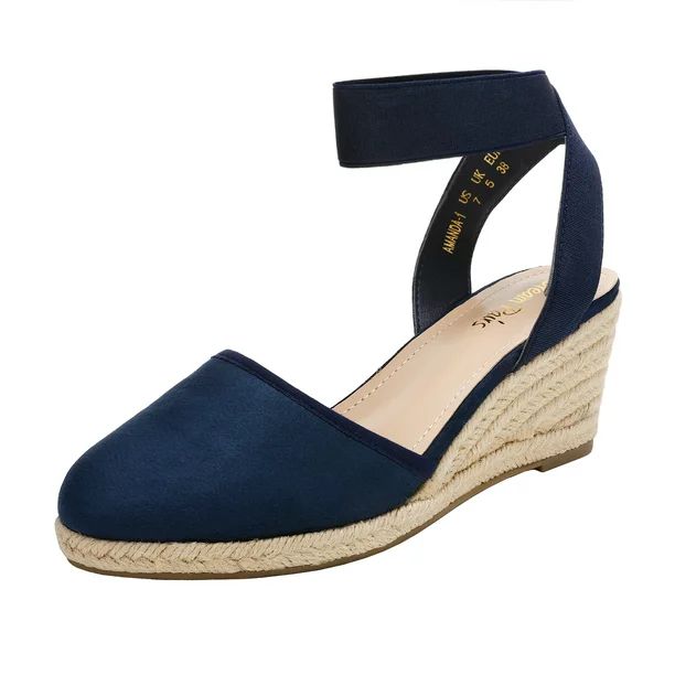 Dream Pairs Women's Comfort Elastic Ankle Strap Shoes Espadrilles Wedge Sandals Amanda-1 Navy Siz... | Walmart (US)
