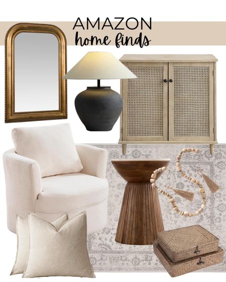 Amazon home finds, luxe for less, cabinet, accent cabinet, black table lamp, gold mirror, accent chair, accent pillows, accent table, side table, garland, accent box 

#LTKfindsunder100 #LTKstyletip #LTKhome