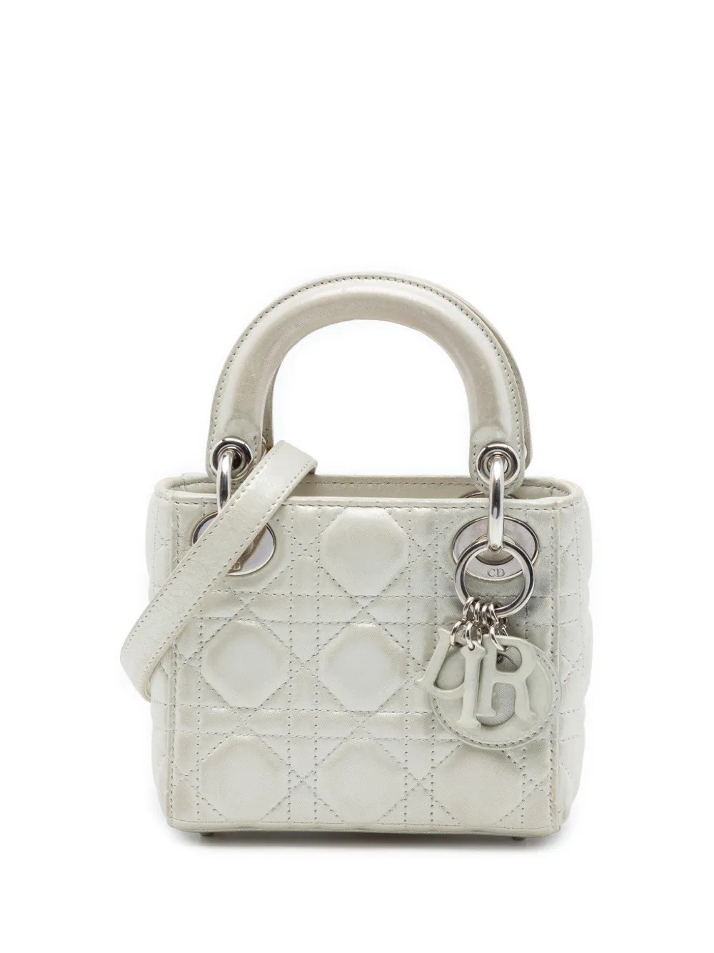 Christian Dior Pre-Owned 2016 Micro Iridescent Lambskin Cannage Lady Dior satchel - Silver | Farfetch Global