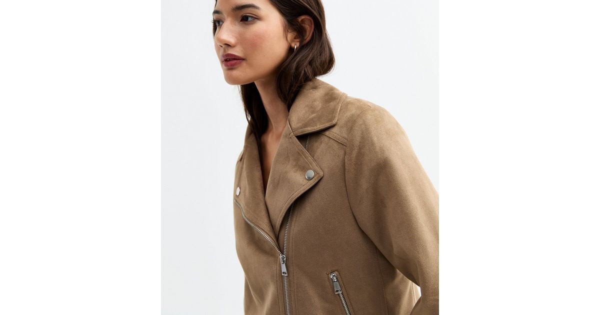 Tan Faux Suede Biker Jacket | New Look | New Look (UK)