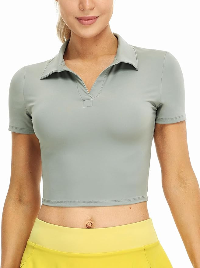 icyzone Women's Cropped Short Sleeve Polo Shirts for Workout Golf Tennis | Amazon (US)