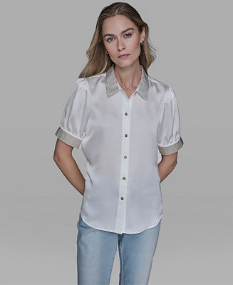 KARL LAGERFELD PARIS Women's Beaded Short-Sleeve Top - Macy's | Macy's