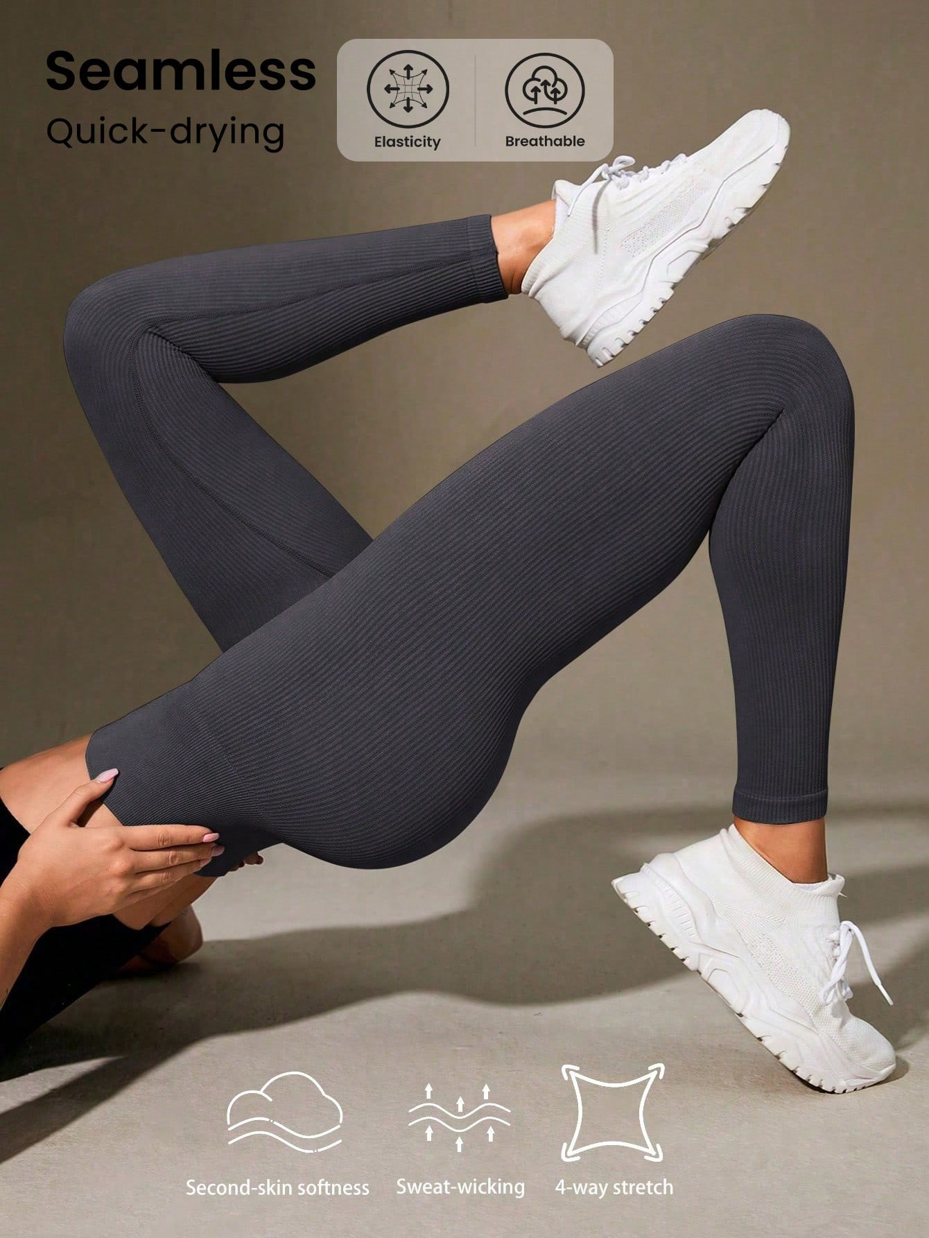 SHEIN Sport Studio Women's Fashion Loose Vertical Ribbed High Waisted Stretchy Sports Leggings | SHEIN