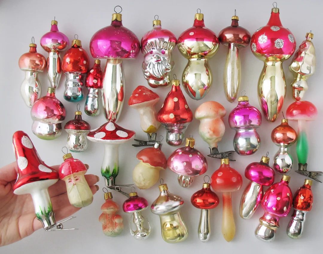 MUSHROOM Glass Vintage Christmas Ornament Xmas Silver Red Pink - Etsy | Etsy (US)