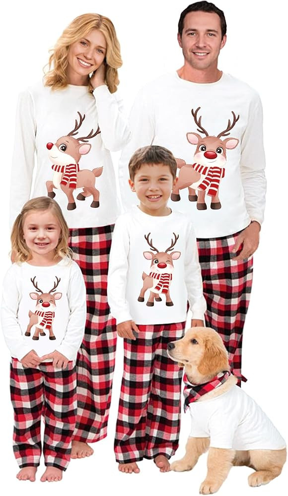Awoscut Christmas Family Matching Pajamas Christmas Pjs Holiday Nightwear Sleepwear Sets Long Sle... | Amazon (US)