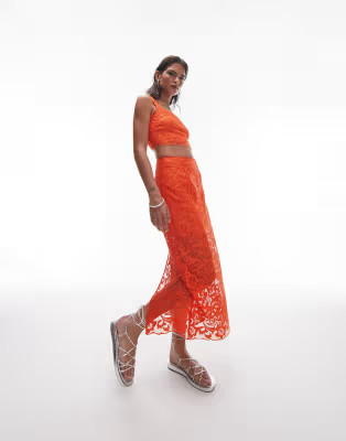 Topshop co-ord lace detail cropped top in orange | ASOS (Global)