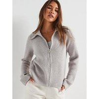 V By Very Zip Front Longline Cardigan - Grey | Very (UK)