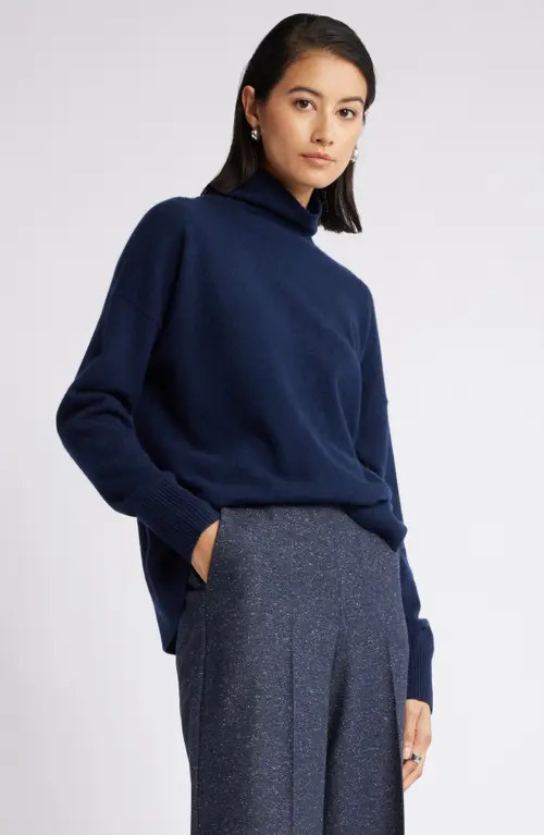 Nordstrom Oversize Cashmere Turtleneck Sweater in Navy Night at Nordstrom, Size Xx-Small | Nordstrom