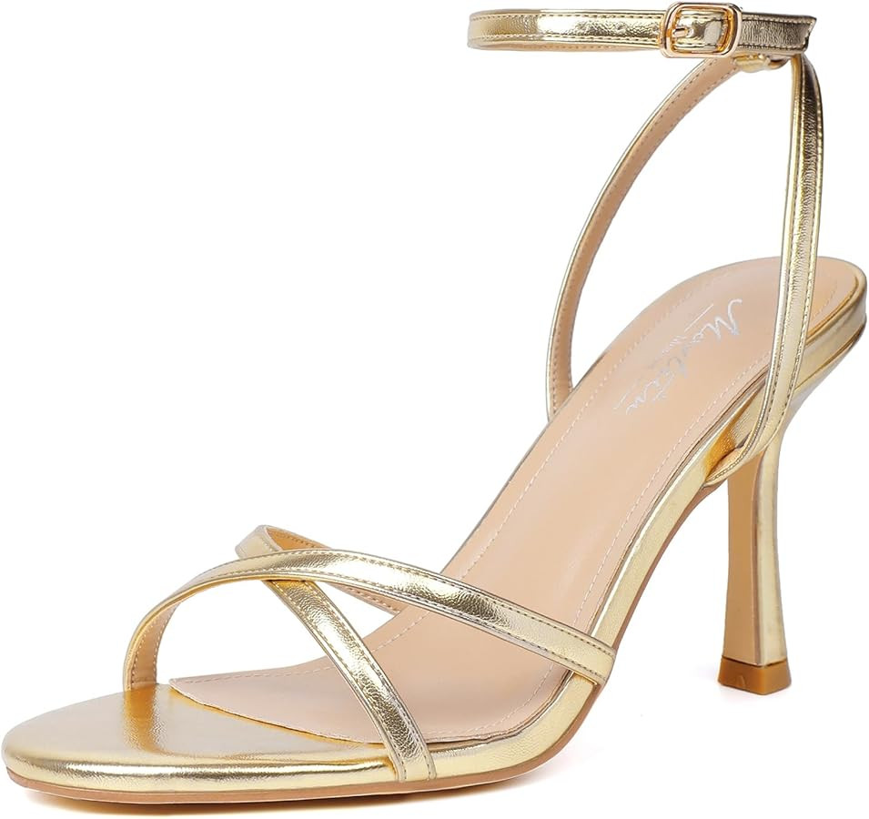 Mostrin Strappy Heels for Women Lace Up Ankle Strap Round Open Toe Stiletto Heels Women's Heeled ... | Amazon (US)