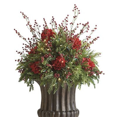 Red Berry Urn Filler with Pre-lit LED Lights & Pine Sprigs for Outdoor Decor | Frontgate