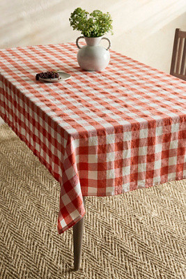 Society of Wanderers Linen Tablecloth, Cherry Gingham | Anthropologie (US)