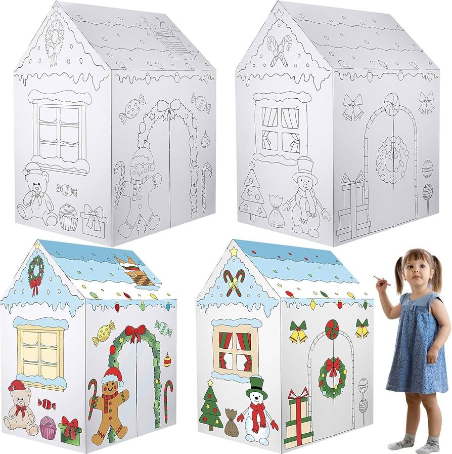 Kosiz 2 Pcs Giant Christmas Gingerbread House Cardboard Castle Playhouse DIY Christmas Cardboard ... | Amazon (US)