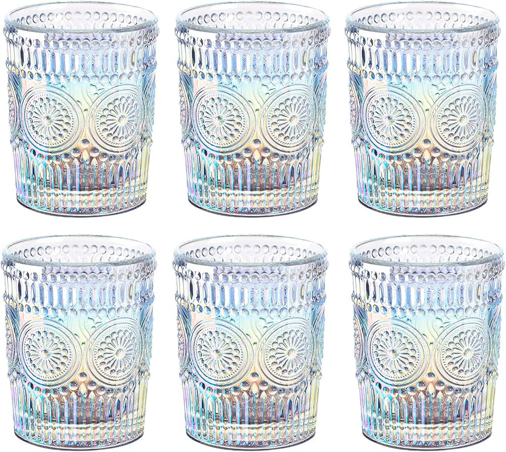 Joeyan Iridescent Drinking Glasses Vintage Glassware Sets Rainbow Embossed Romantic Water Glass T... | Amazon (US)