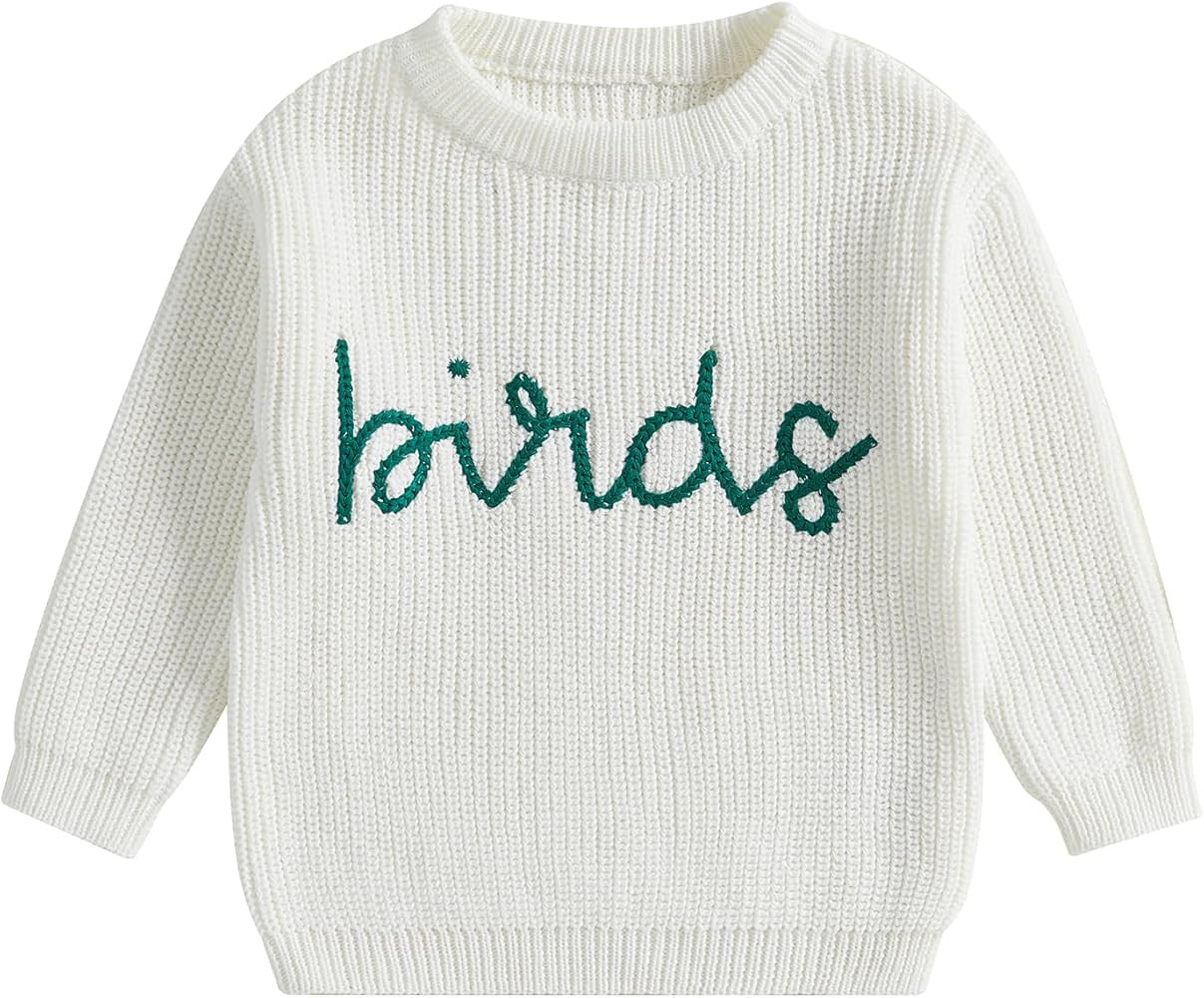 Baby Boy Girl Football Sweater Birds Embroidery Long Sleeve Knit Pullover Sweatshirt Casual Toddl... | Amazon (US)