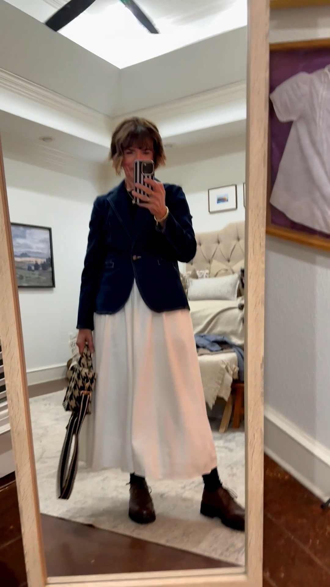 Denim blazer, white poplin skirt, loafers

#LTKgrwm #LTKootd #LTKOver40