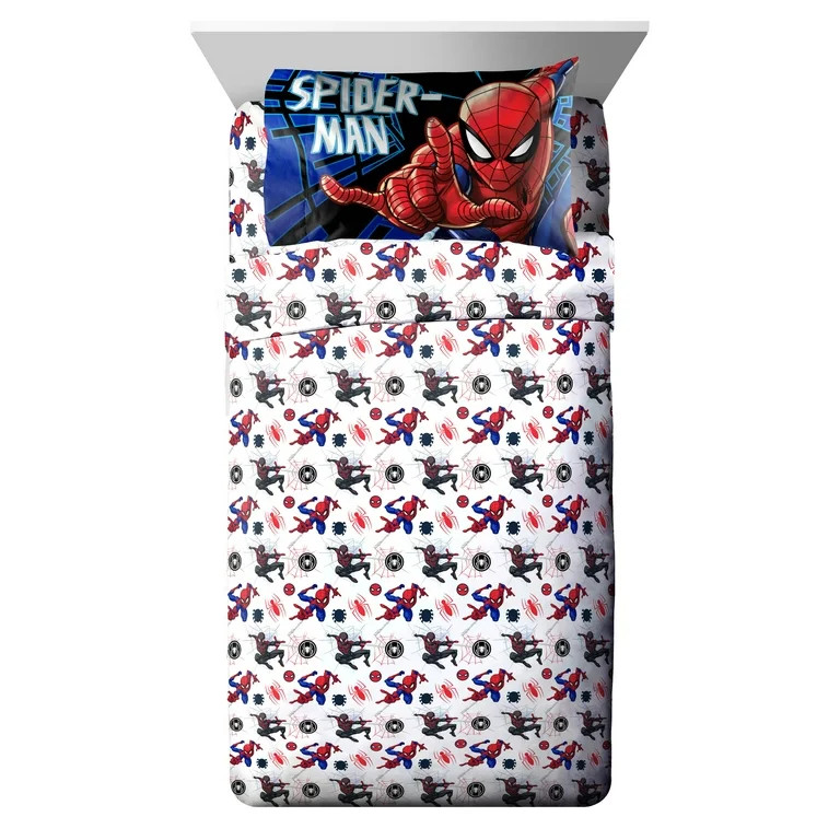 Spider-Man Kids 3-Piece Twin Sheet Set, Microfiber, White, Marvel | Walmart (US)