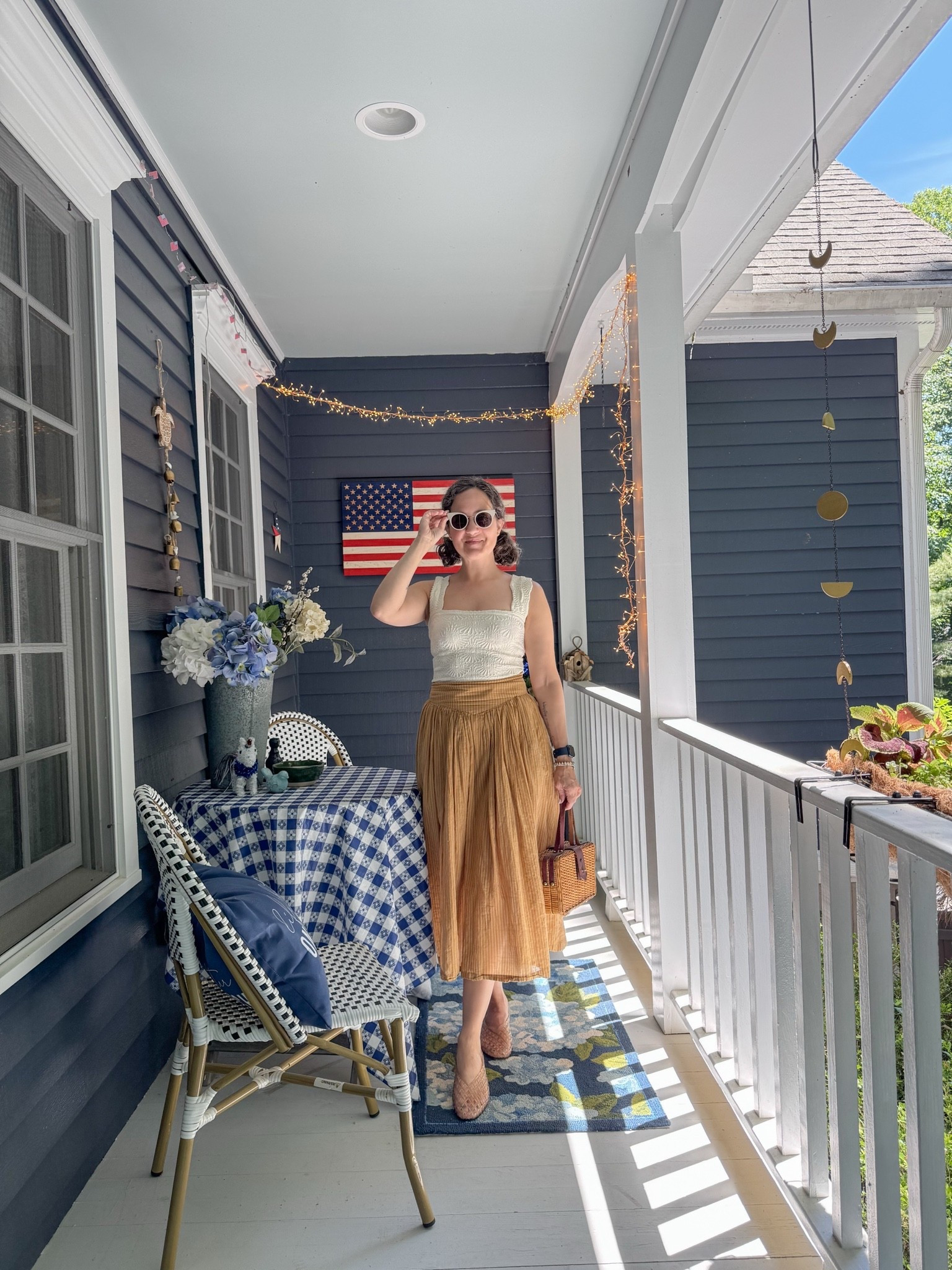 Summer outfit on my red white and blue front porch decorated me space.

#LTKdayinmylife #LTKOver40 #LTKSeasonal