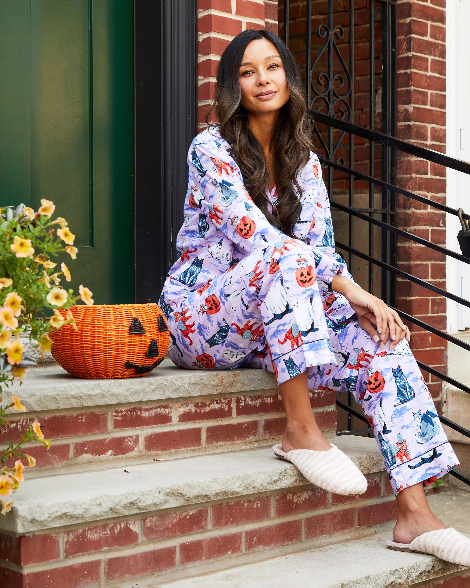 Halloween House Cats - Women's Organic Cotton Long PJ Set - Lavender | Printfresh