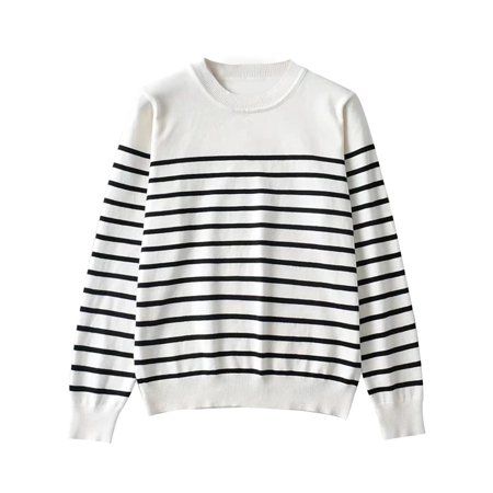 QUYUON Crewneck Sweatshirt for Womens Long Sleeve Shirt Blouses Fashion Knit Tops Stripe Sweater Wom | Walmart (US)