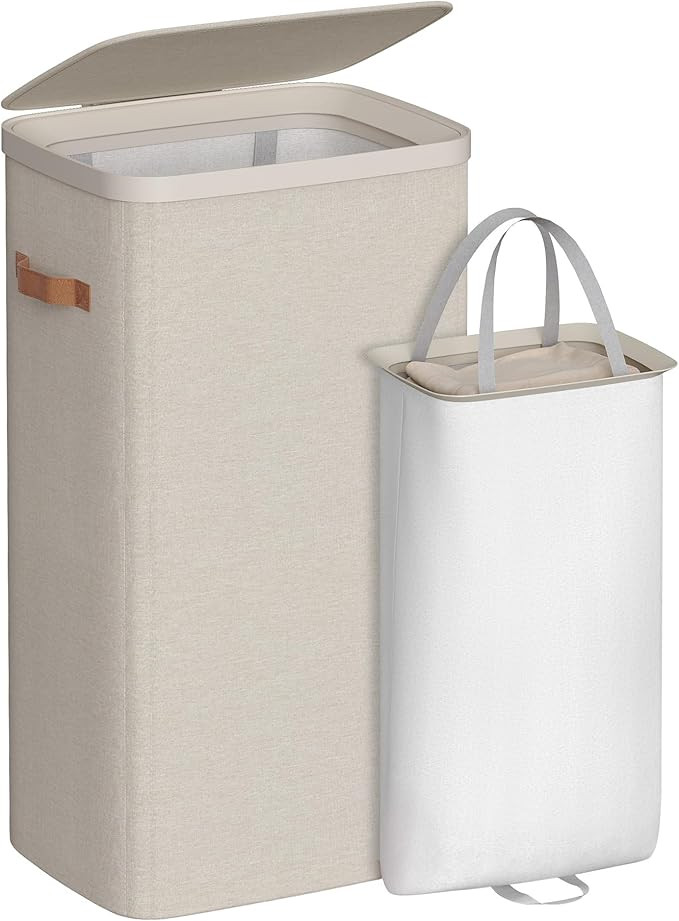 SONGMICS Laundry Basket, 26.4 Gal. Laundry Hamper, Easy Assembly, with Lid and Handles, Removable... | Amazon (US)