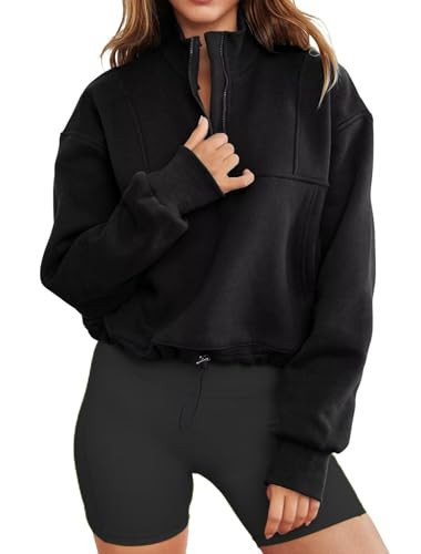 INFITTY Women's Half Zip Pullover Sweatshirts Quarter Zip Hoodies Long Sleeve Tops Fall Outfits 2025 Y2K Winter Clothes Black L | Amazon (US)