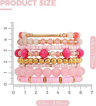IDEAJOY Pink Bracelets Purple Bracelet Bohemian Multi-Layer Beaded Stacking, Natural Stone Beaded... | Amazon (US)