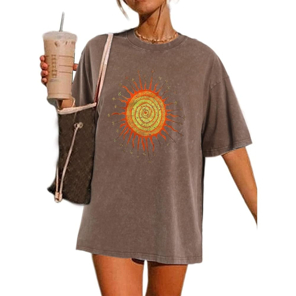Vintage Oversized Sun Aesthetic Graphic Tees Distressed Band T Shirts for Women Boyfriend Baggy C... | Amazon (US)