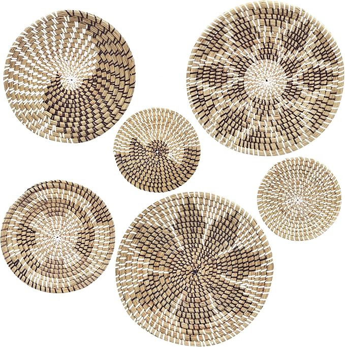 Woven Basket Wall Decor Farmhouse Set of 6 - Handmade Hanging Wall Basket Boho Wicker Wall Decor ... | Amazon (US)