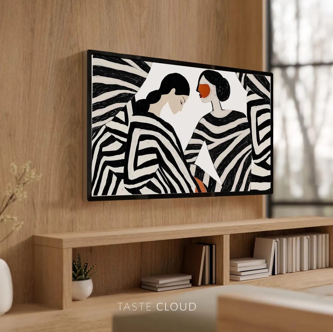 Frame TV Abstract Woman Portrait Art Samsung 4k Wallpaper Striped Black and White Art Print Home ... | Etsy (US)