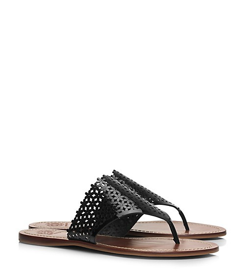 Tory Burch Floral Patent Perforated Flat Thong Sandal | Tory Burch US