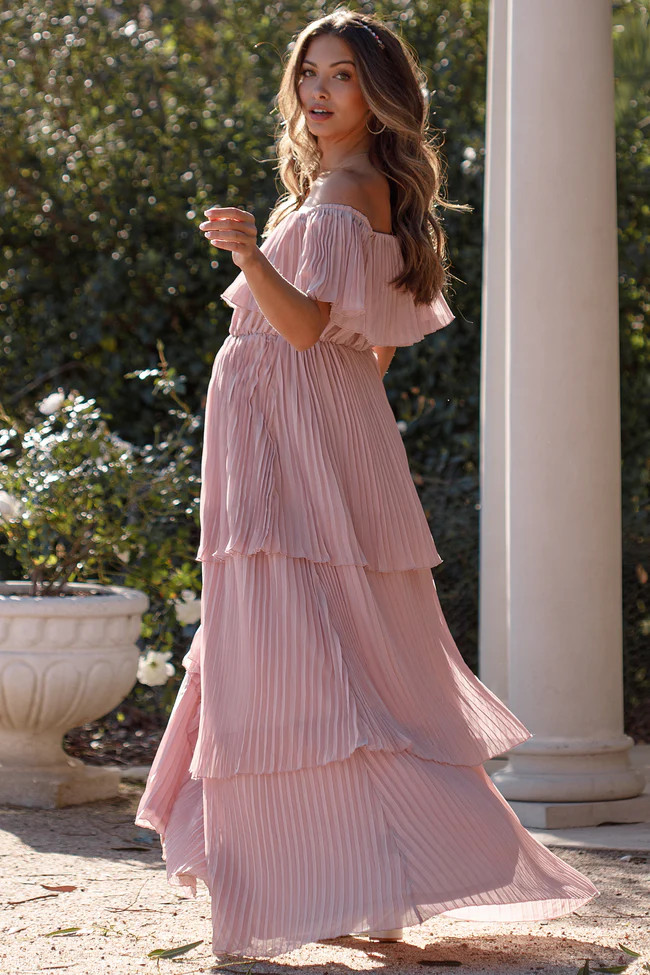 Mauve Pleated Ruffle Tiered Maternity Maxi Dress | PinkBlush Maternity