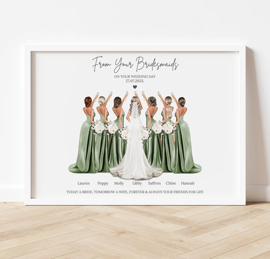 Personalised Wedding Gift, Bridesmaid Print, Bridesmaid Gift, Bridal Party Gift, Bride Gift, Cust... | Etsy (US)