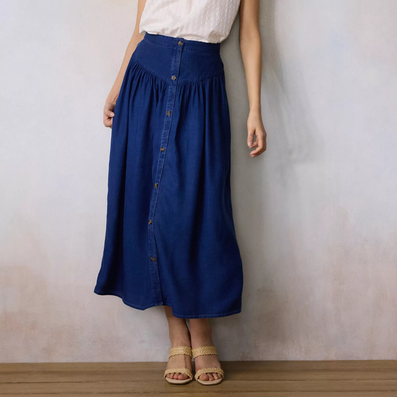 Women's LC Lauren Conrad V-Yoke Button Front Midi Skirt | Kohl's