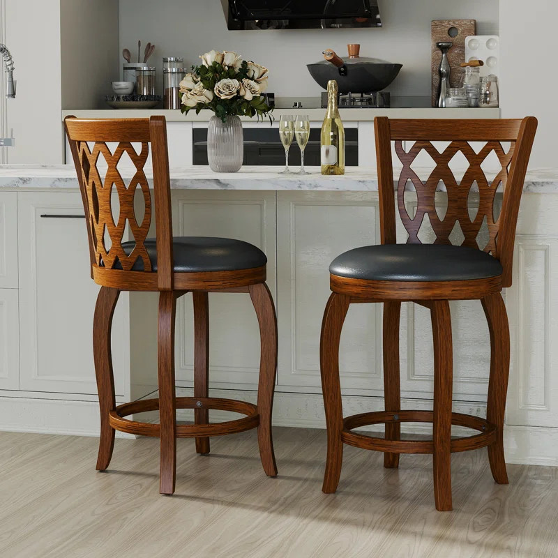 Swivel Upholstered Stool with Solid Wood Frame (Set of 2) | Wayfair North America