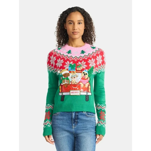 Holiday Time Women's Embellished Pullover Christmas Sweater, Midweight, Sizes XXS-XXXL | Walmart (US)