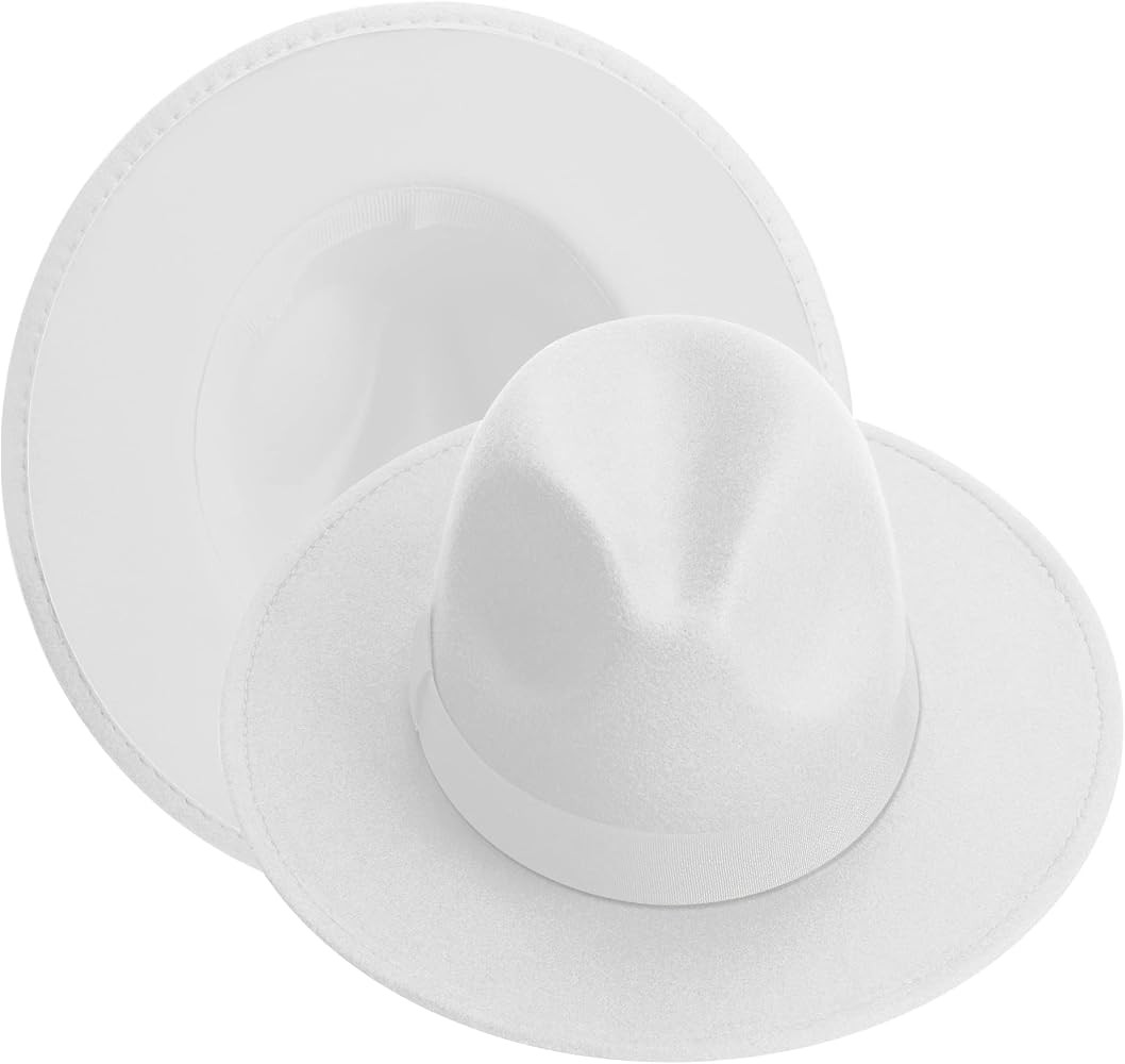 KUJUHA Fedora Hats for Mens/Womens Felt FedoraHats Two Tone Wide Brim Fedora Hats Rancher Hat | Amazon (US)