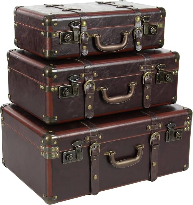Deco 79 Faux Leather Trunk Nesting Upholstered Decorative Large Boxes with Vintage Accents and St... | Amazon (US)