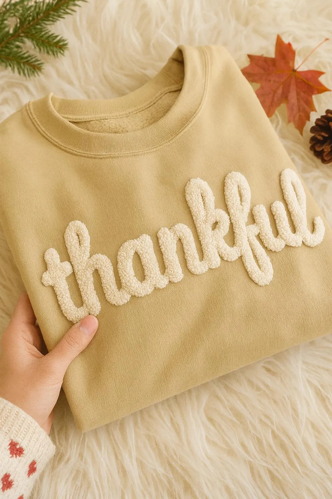 Thankful Chenille Yarn Embroidered Sweatshirt, Chenille Yarn Christian Gift Sweatshirt, Fall Shir... | Etsy (US)
