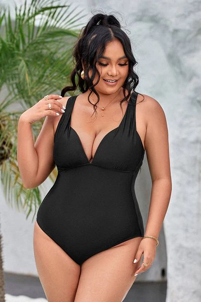 Summer Of Love Black Plunge Tummy Control Plus Size One Piece | Cupshe