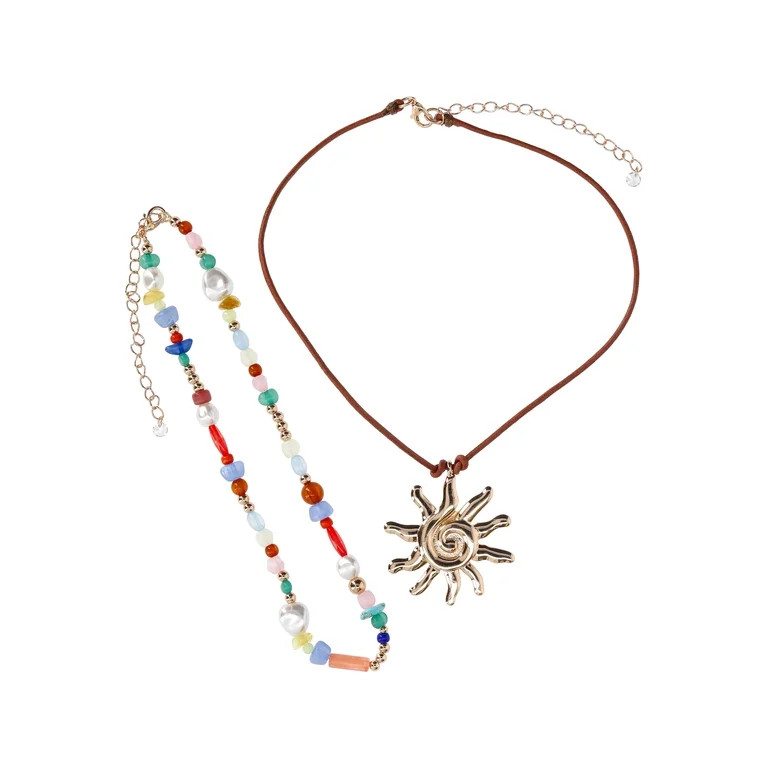 No Boundaries Beaded and Floral Necklace Set, 2 Pieces - Walmart.com | Walmart (US)
