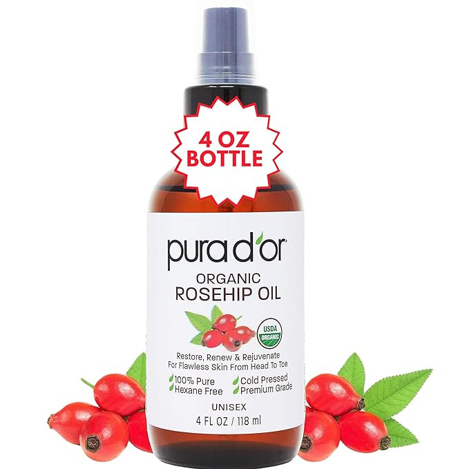 PURA D'OR 4 Oz ORGANIC Rosehip Seed Oil Hair Relaxer 100% Pure Cold Pressed USDA Certified All Na... | Amazon (US)