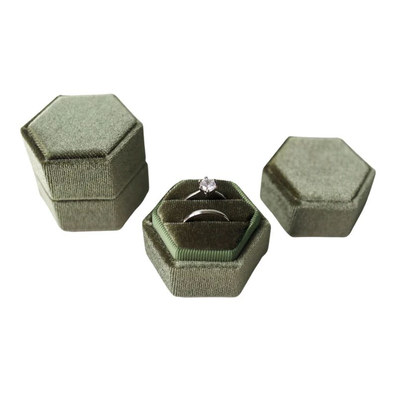Sage Green Hexagon Velvet Ring Box  Velvet Ring Box Double  | Etsy | Etsy (US)