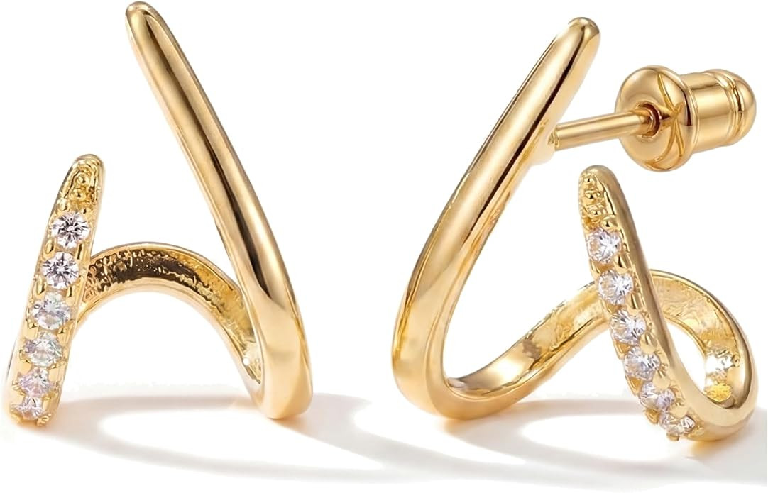 Gold Earrings for Women Trendy 14K Gold Plated Stud Earrings Dainty Minimalis Hypoallergenic CZ E... | Amazon (US)