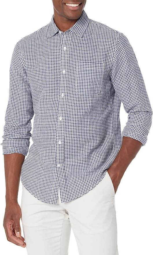 Amazon Essentials Men's Slim-Fit Long-Sleeve Linen Cotton Shirt | Amazon (US)