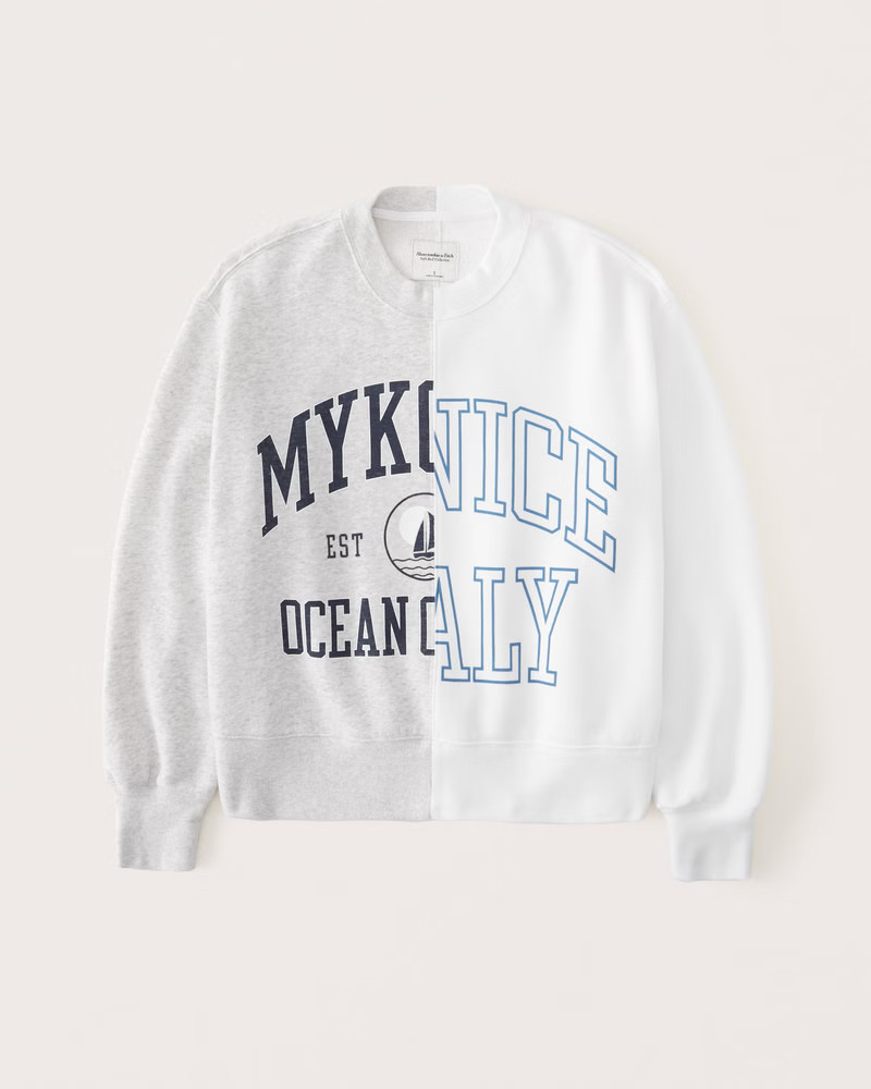 Women's Oversized Boyfriend Spliced Graphic Sweatshirt | Women's Tops | Abercrombie.com | Abercrombie & Fitch (US)